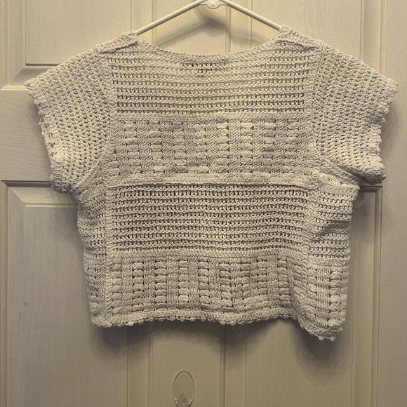 Rebellion White Crochet Button Down Crop Top - Picture 2 of 5